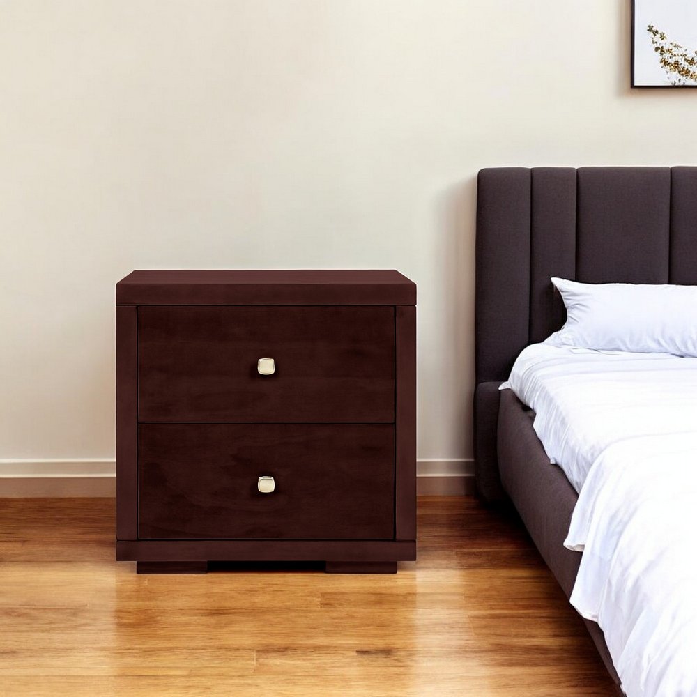 19" Black Solid and Manufactured Wood Two Drawer Nightstand