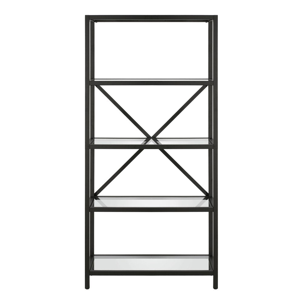 63" Black Metal and Glass Five Tier Etagere Bookcase