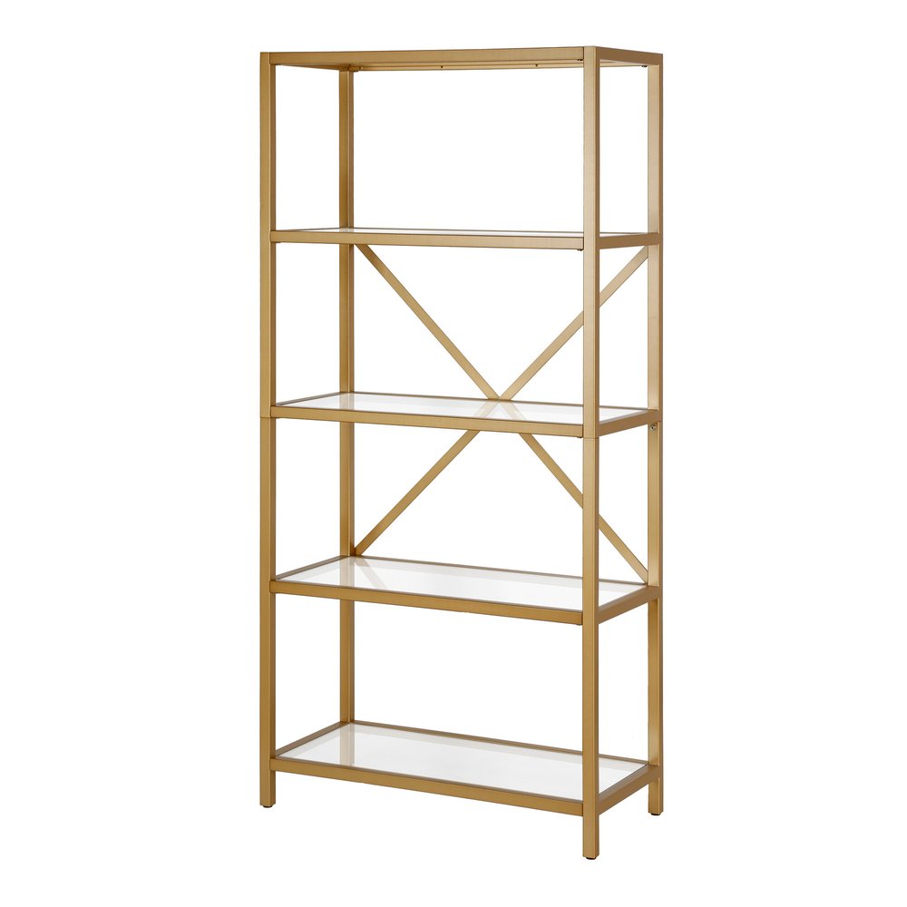 Gold Metal and Glass Five Tier Etagere Bookcase