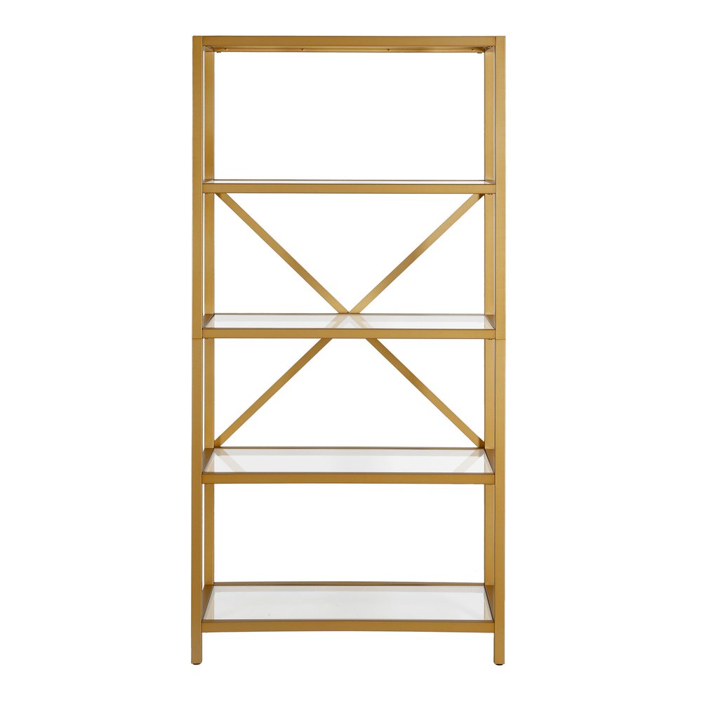 Gold Metal and Glass Five Tier Etagere Bookcase