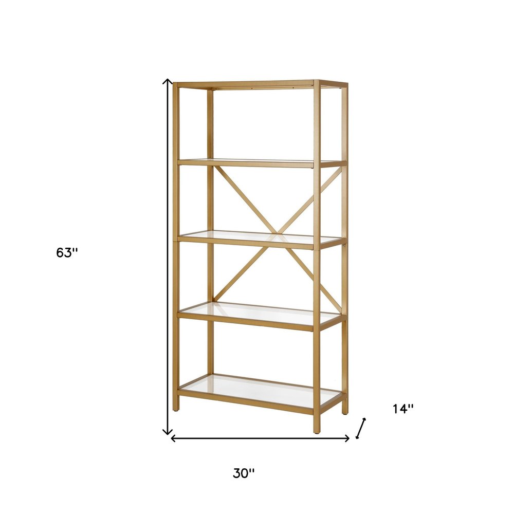 Gold Metal and Glass Five Tier Etagere Bookcase