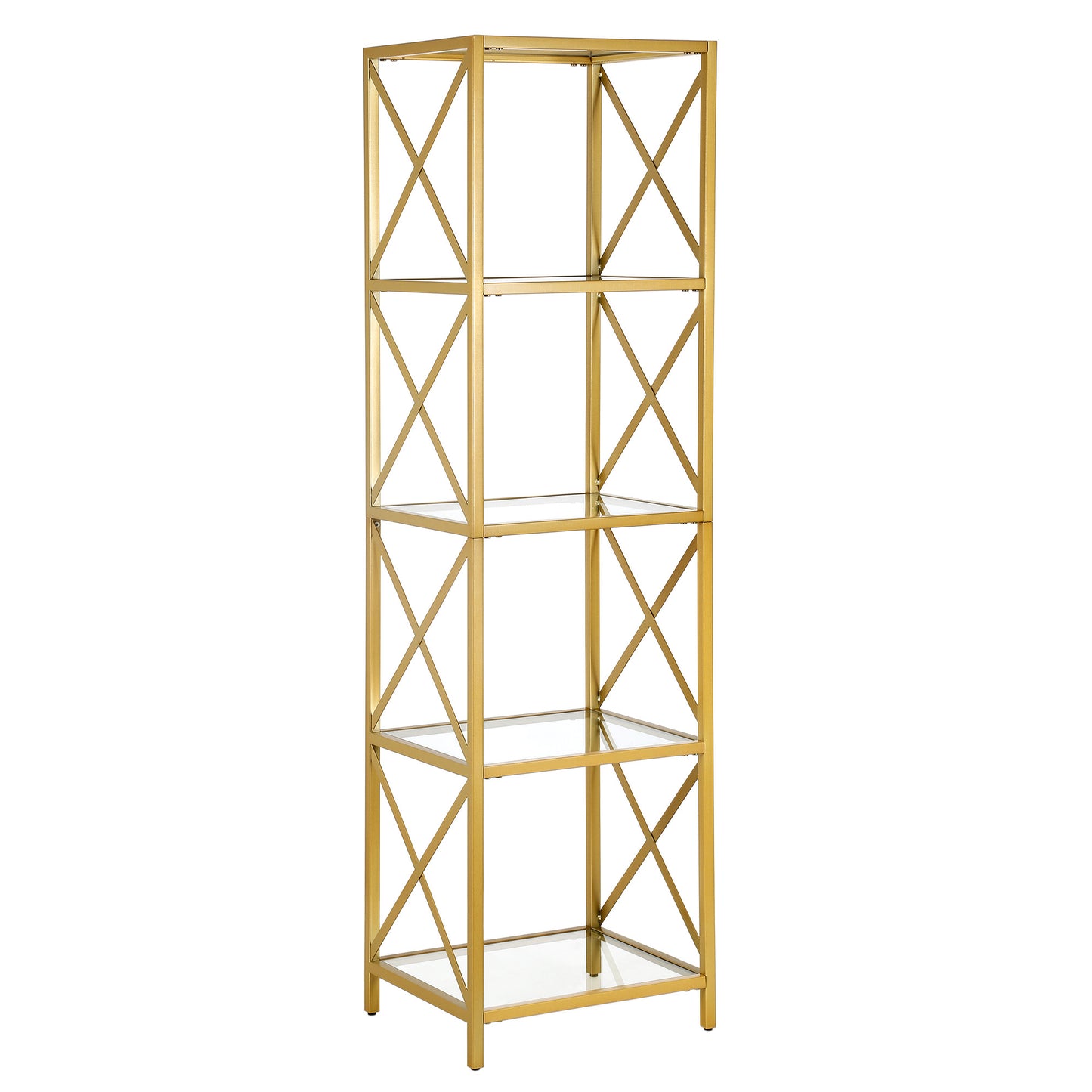 Gold Metal and Glass Four Tier Etagere Bookcase