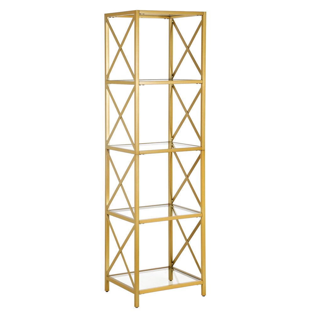 Gold Metal and Glass Four Tier Etagere Bookcase