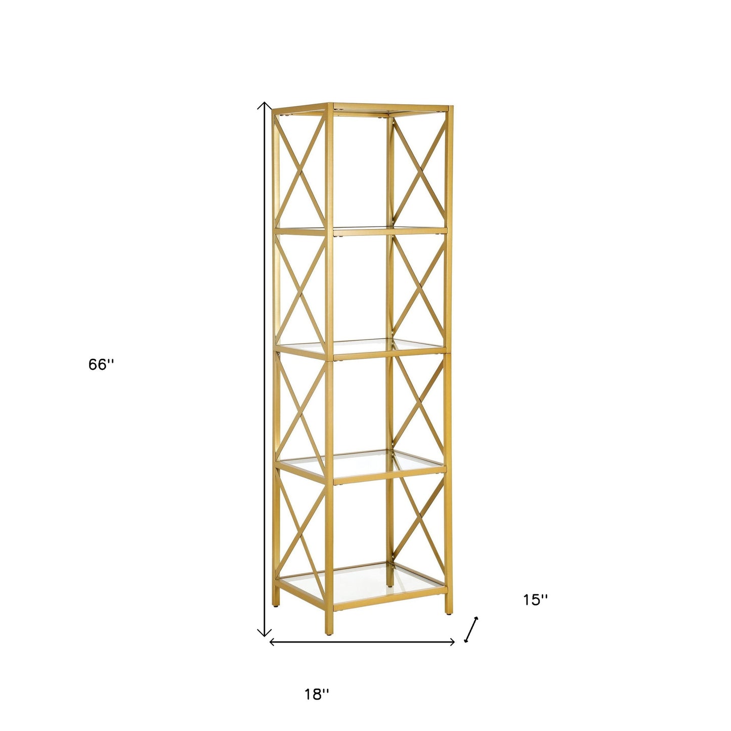 Gold Metal and Glass Four Tier Etagere Bookcase