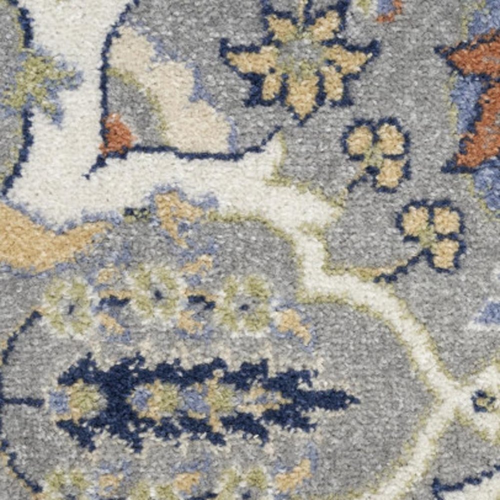 8' Green and Ivory Floral Power Loom Runner Rug