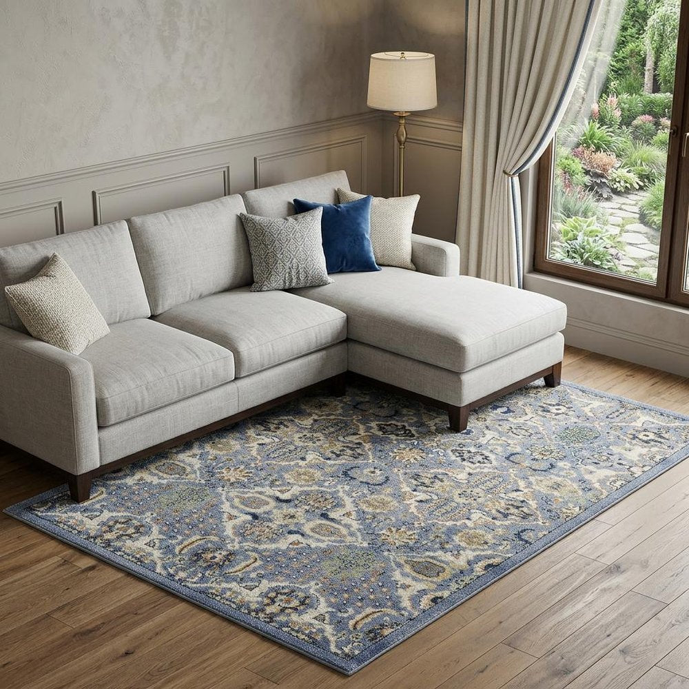 6' X 9' Green and Ivory Floral Power Loom Area Rug