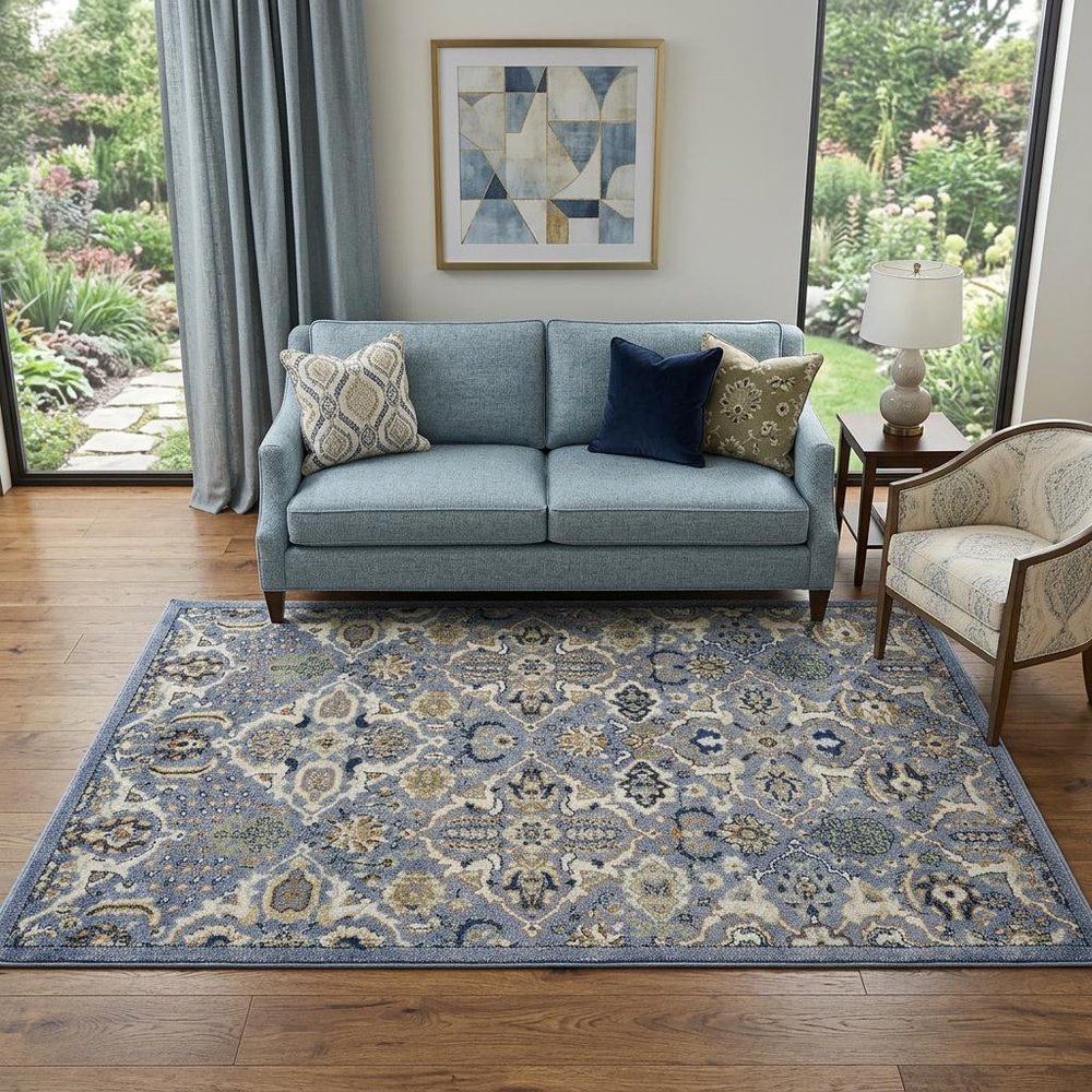 5' X 7' Green and Ivory Floral Power Loom Area Rug