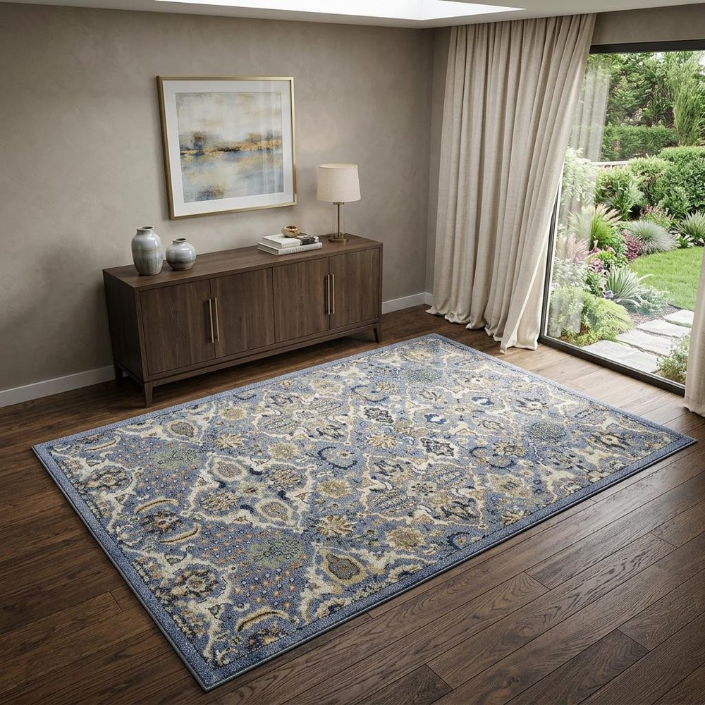 4' X 6' Green and Ivory Floral Power Loom Area Rug