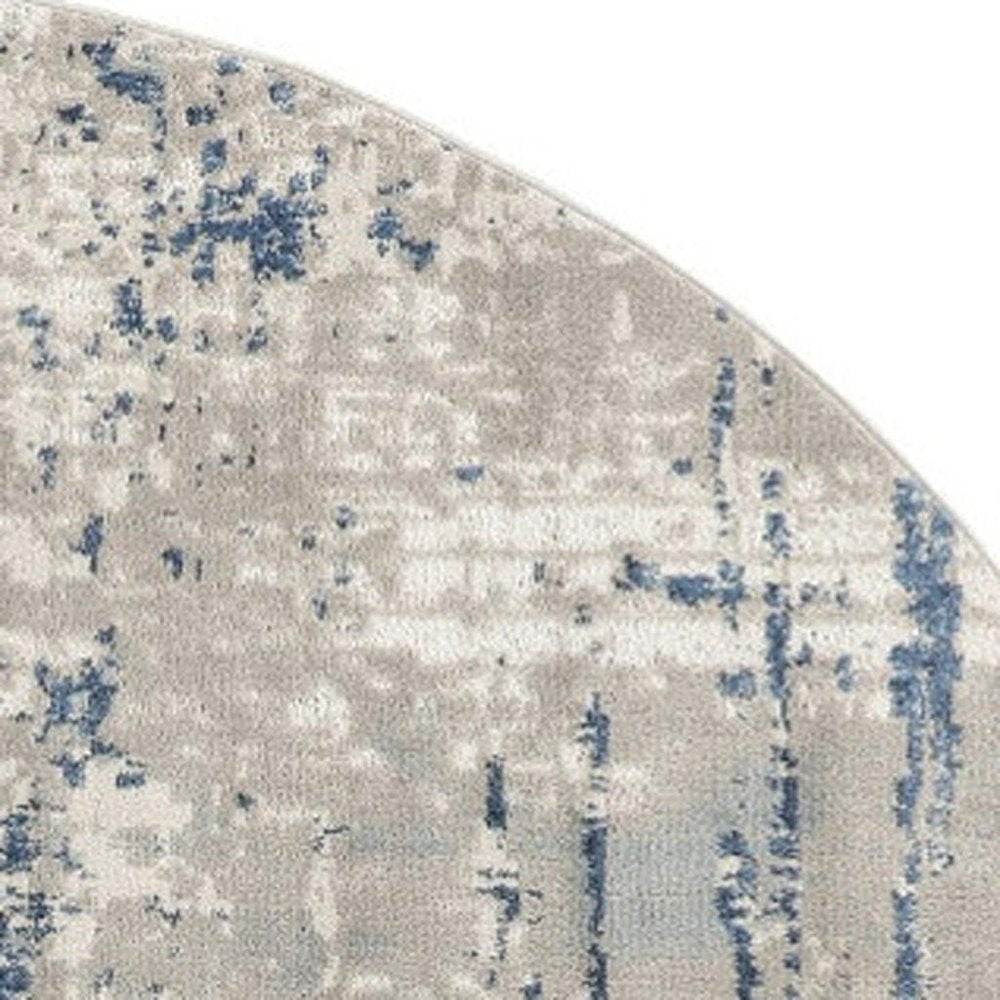 4' Blue and Gray Round Abstract Power Loom Area Rug