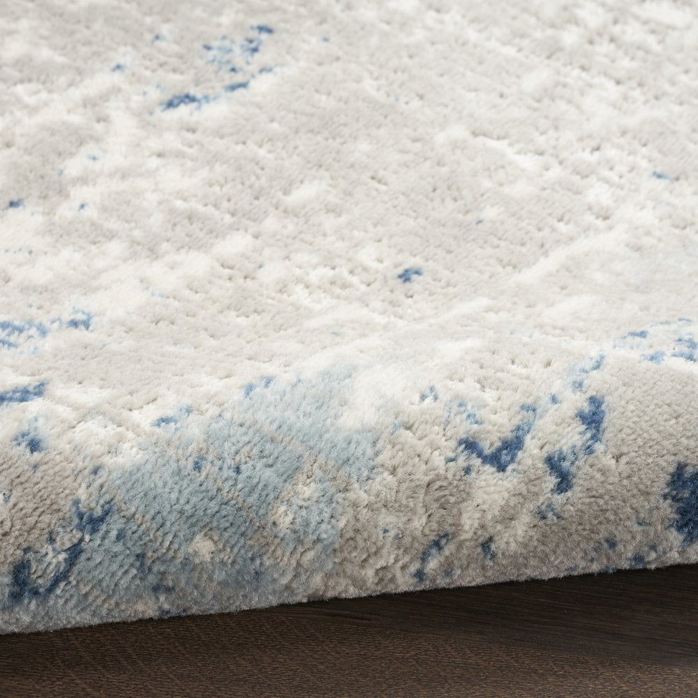 4' Blue and Gray Round Abstract Power Loom Area Rug