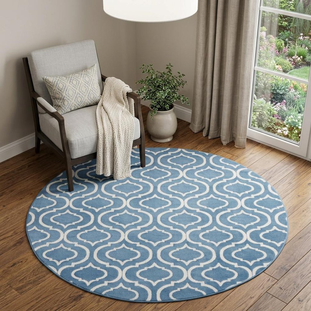5' Gray Round Moroccan Power Loom Area Rug