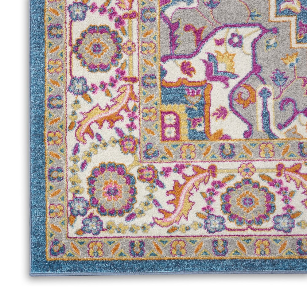 10' Gray Floral Power Loom Runner Rug