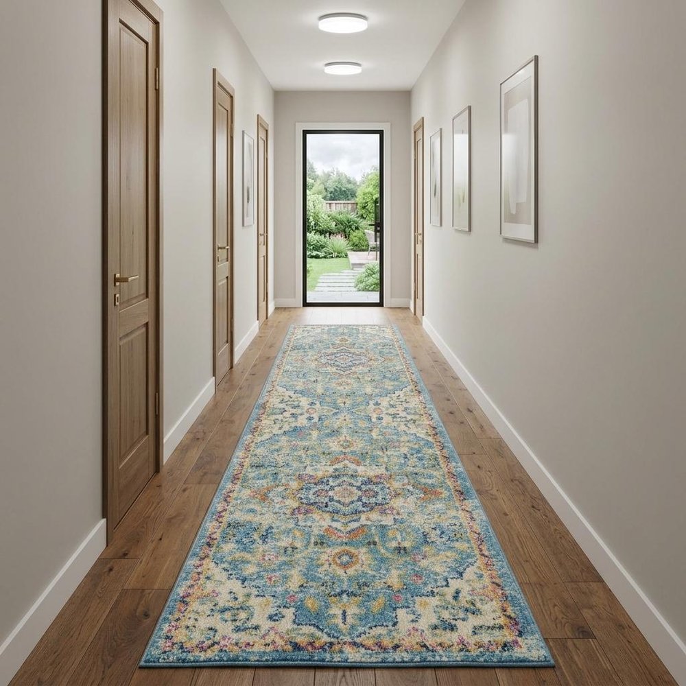 10' Ivory Floral Power Loom Runner Rug
