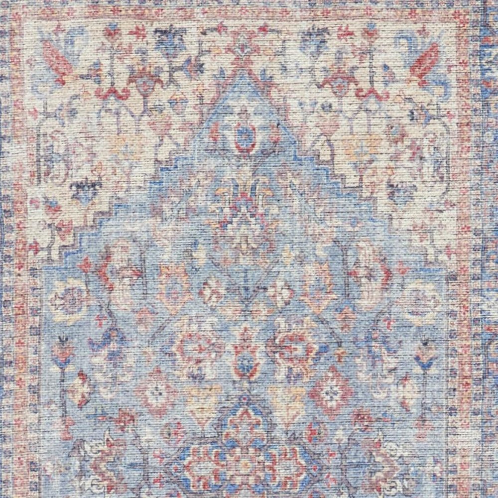 10' Gray Floral Power Loom Distressed Washable Runner Rug