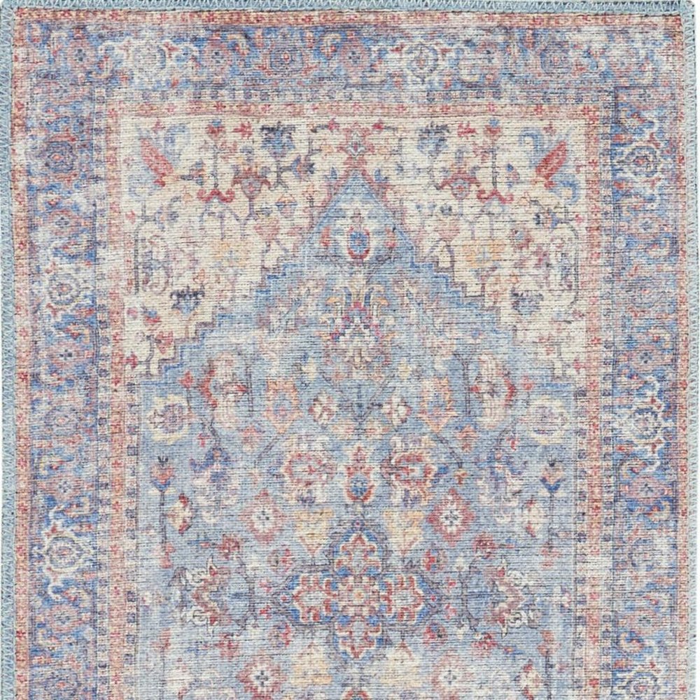 10' Gray Floral Power Loom Distressed Washable Runner Rug