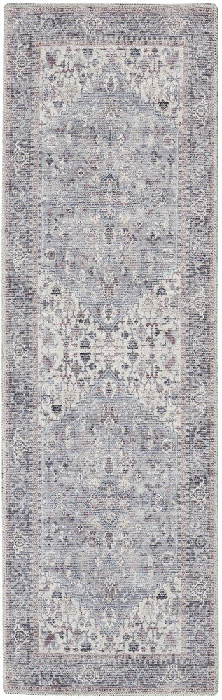 8' Gray Floral Power Loom Distressed Washable Runner Rug