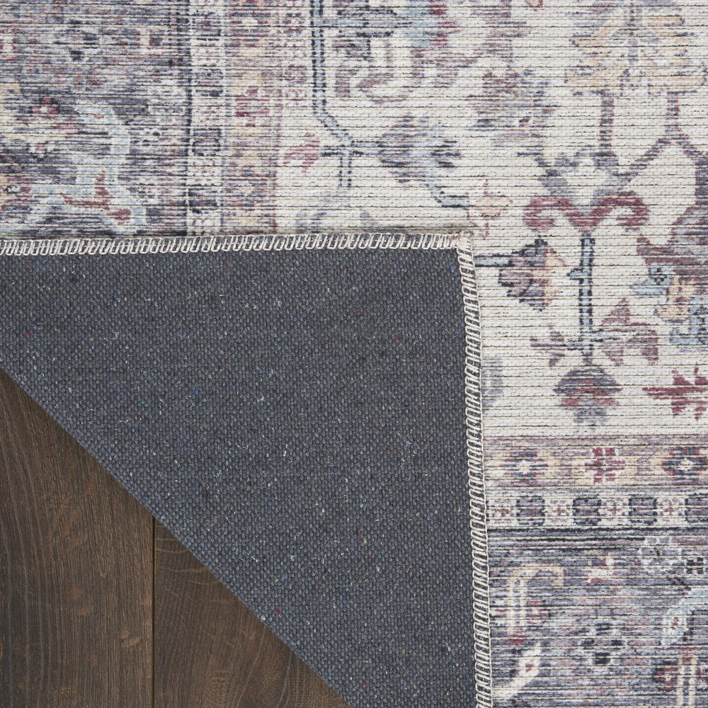10' Gray Floral Power Loom Distressed Washable Runner Rug
