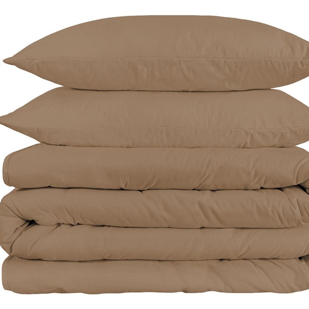 Taupe Queen Cotton Washable Duvet Cover Set