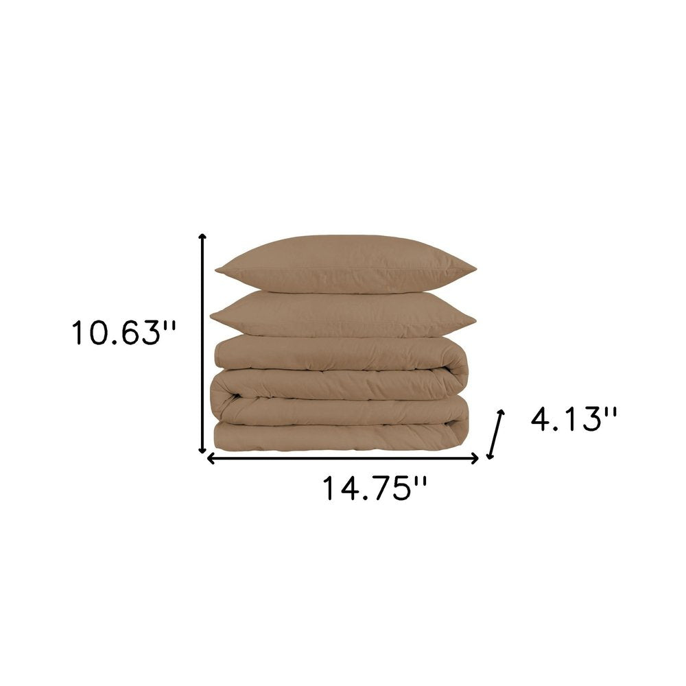 Taupe Queen Cotton Washable Duvet Cover Set