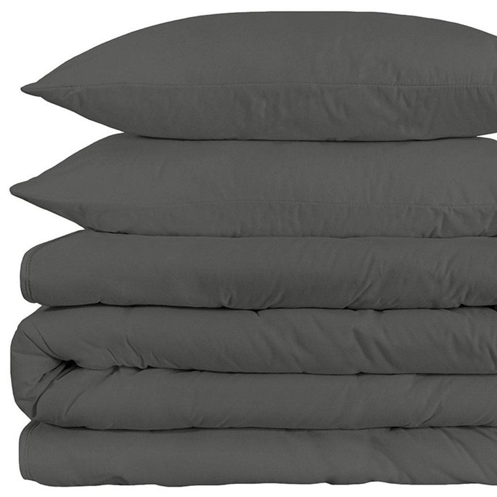 Gray King Cotton Blend 1500 Thread Count Washable Duvet Cover Set