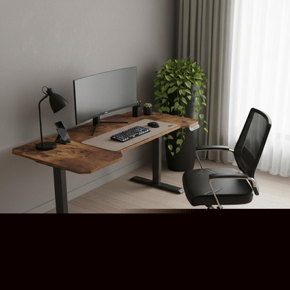 59" Adjustable Brown and Black L Shape Computer Desk
