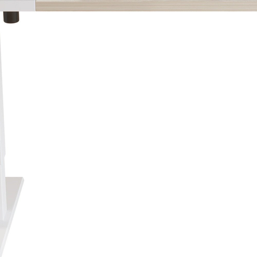 Adjustable Natural and White Wood and Stainless Steel Rolling Computer Desk