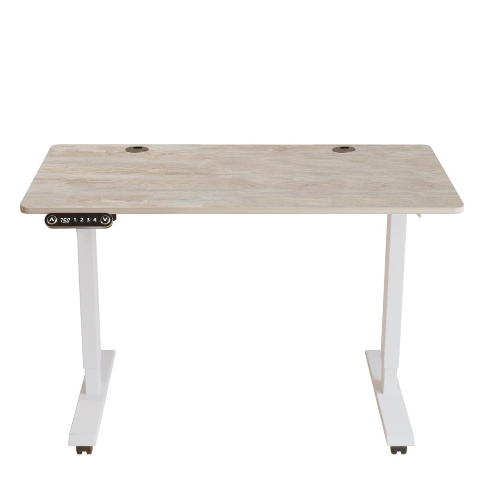 Adjustable Light Khaki and White Wood and Stainless Steel Rolling Computer Desk
