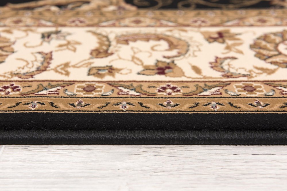 10' X 13' Beige and Black Oriental Washable Non Skid Area Rug