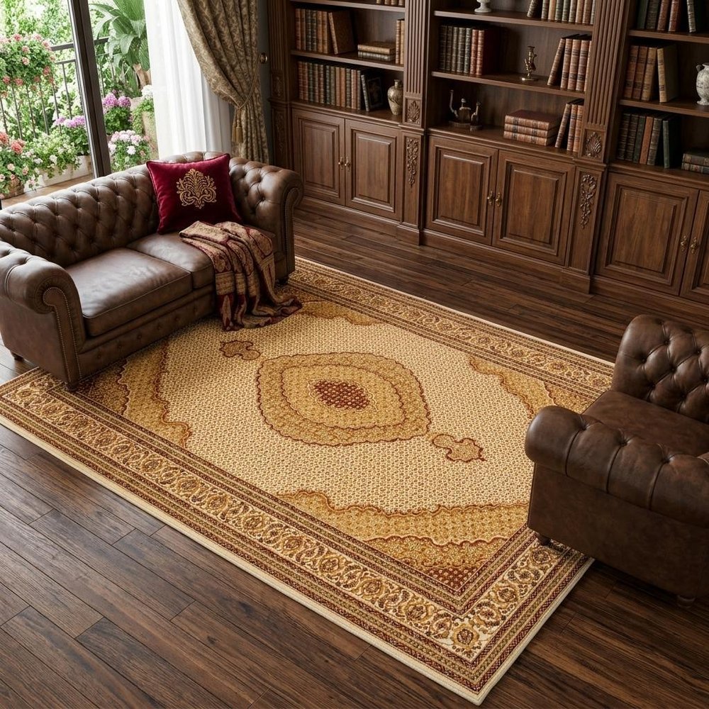 10' X 13' Beige and Ivory Oriental Washable Non Skid Area Rug