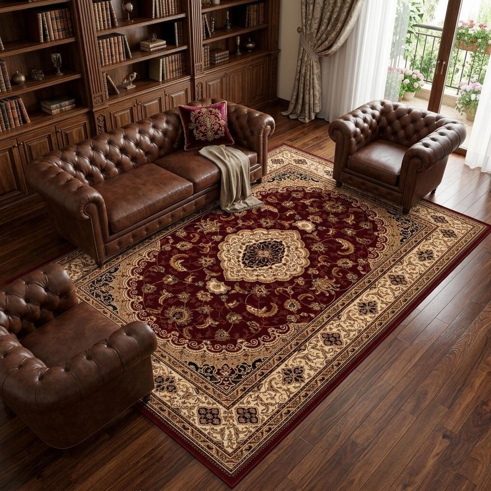10' X 13' Red and Beige Oriental Distressed Area Rug
