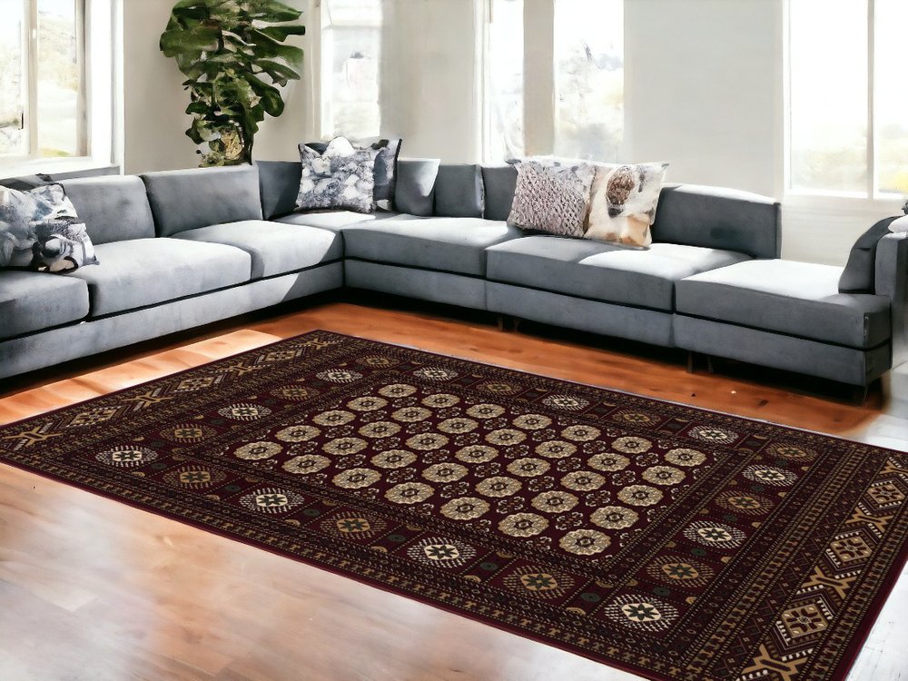 10' X 13' Red and Ivory Oriental Washable Non Skid Area Rug