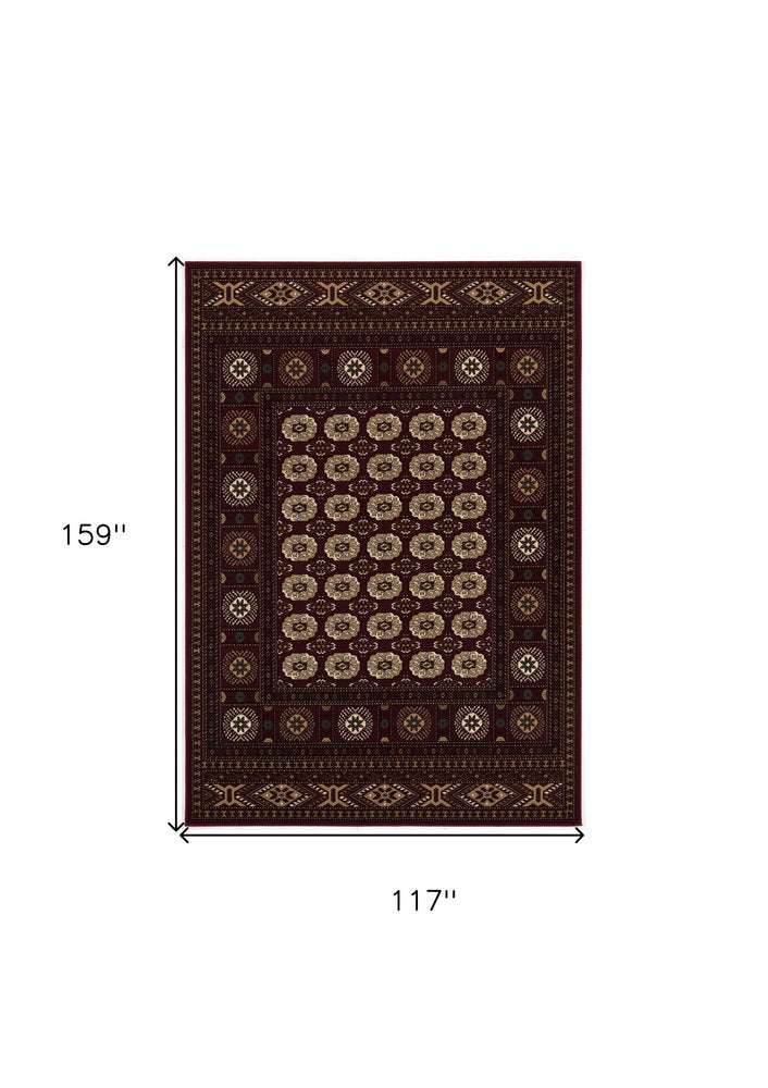 10' X 13' Red and Ivory Oriental Washable Non Skid Area Rug