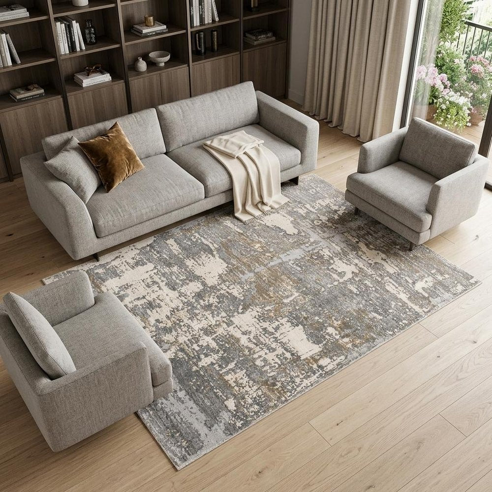 9' X 12' Gray And Ivory Abstract Washable Area Rug