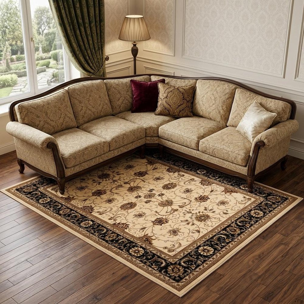 10' X 13' Black and Tan Oriental Washable Non Skid Area Rug