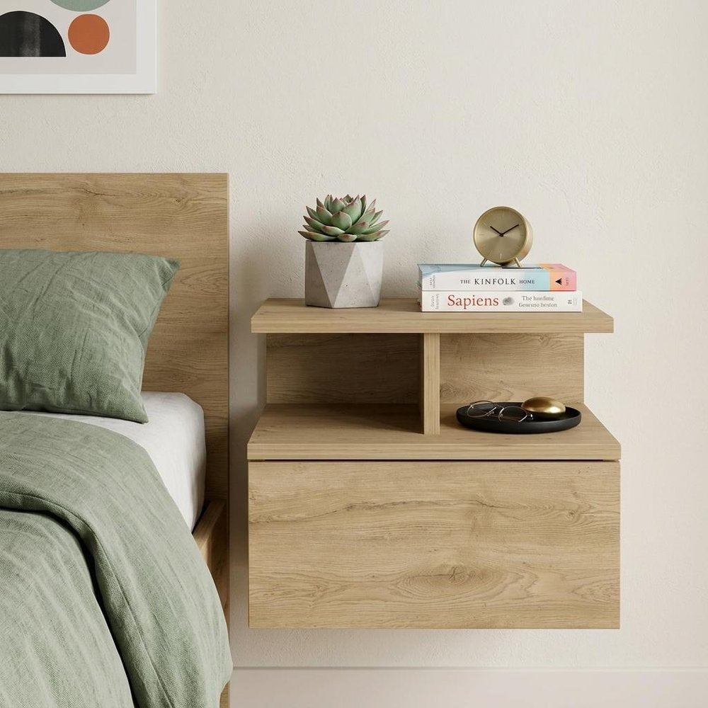 12" Beige Wood One Drawer Nightstand