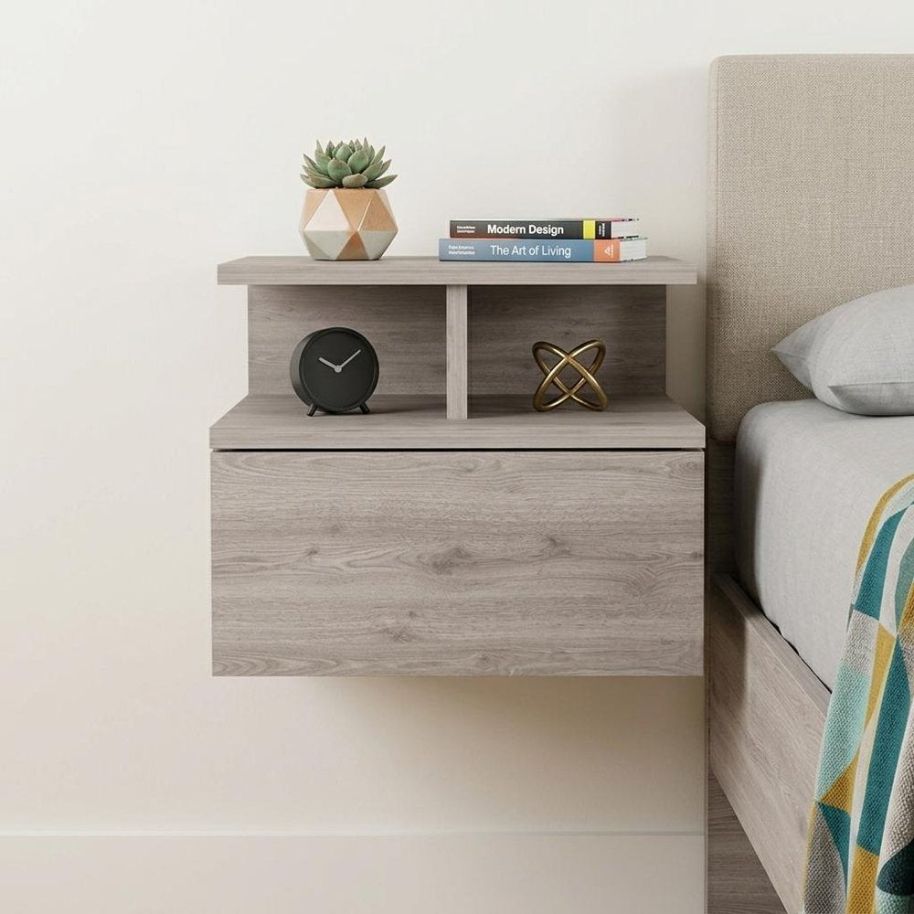 12" Light Gray Wood One Drawer Nightstand
