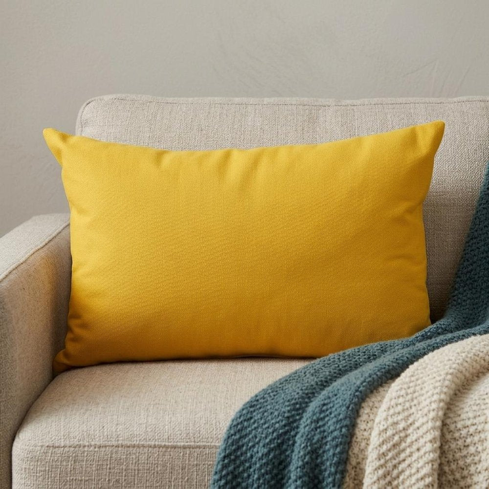 12" X 18" Yellow Cotton Lumbar Throw Pillow