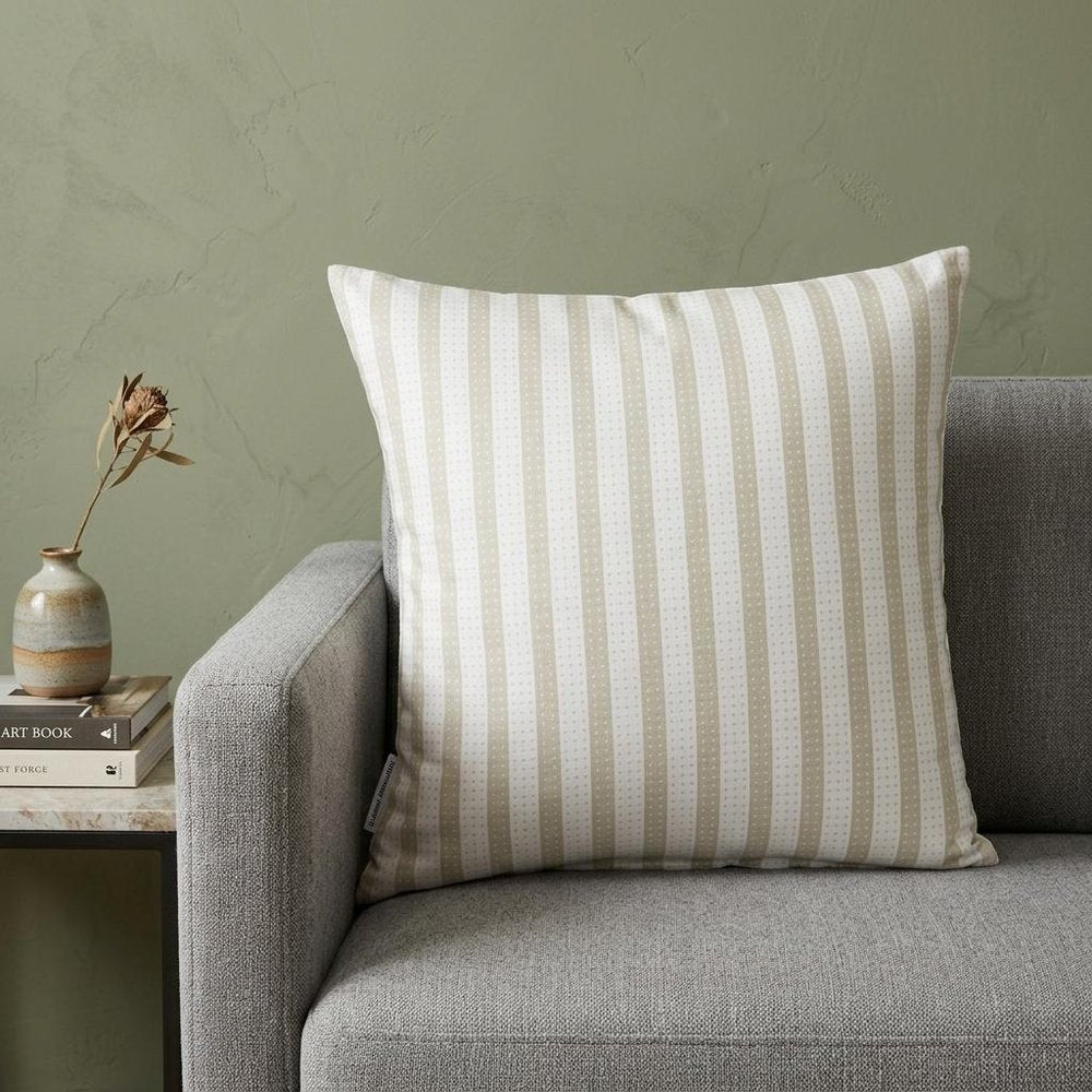 16" Taupe and White Striped Cotton Throw Pillow