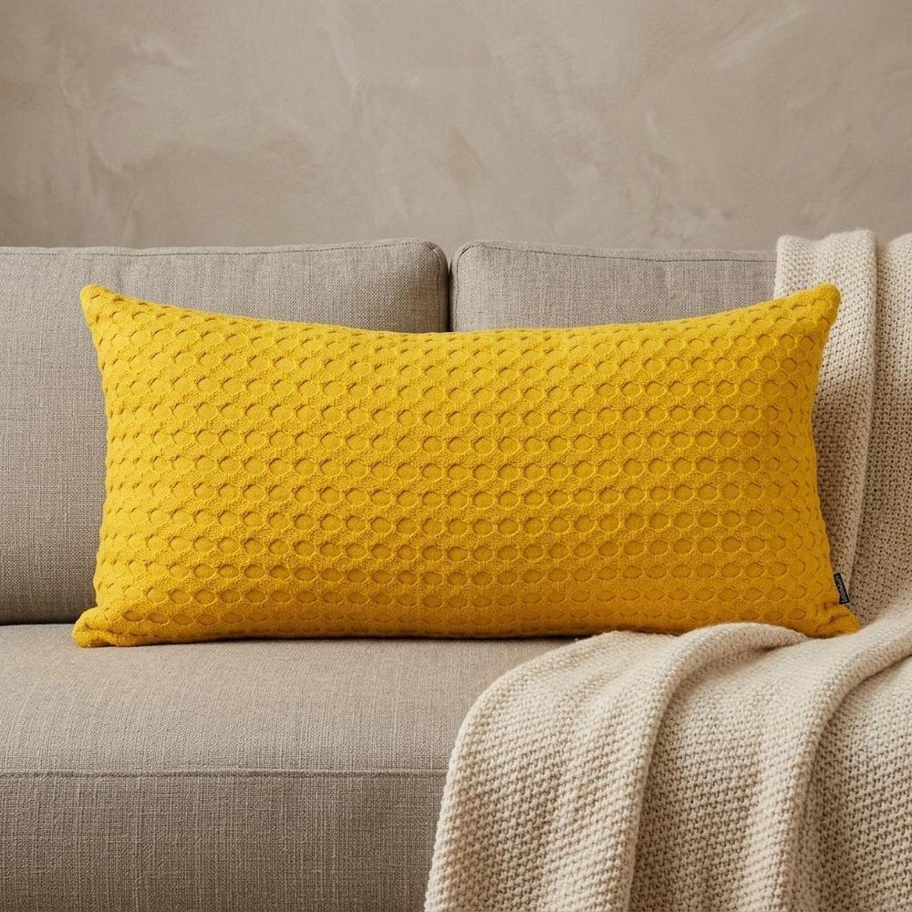 14" X 26" Yellow Cotton Lumbar Throw Pillow With Texture