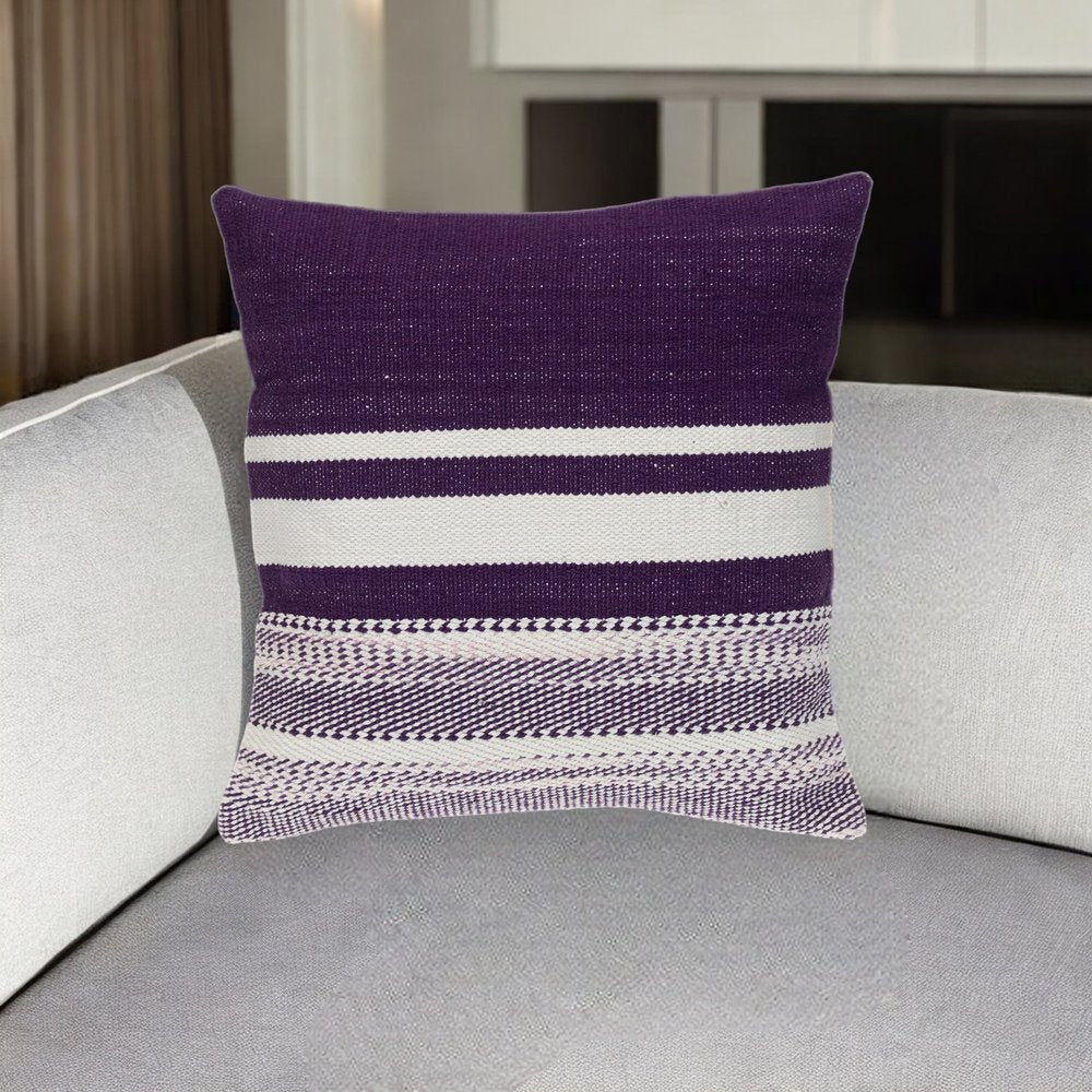 18" Purple and White Cotton Throw Pillow