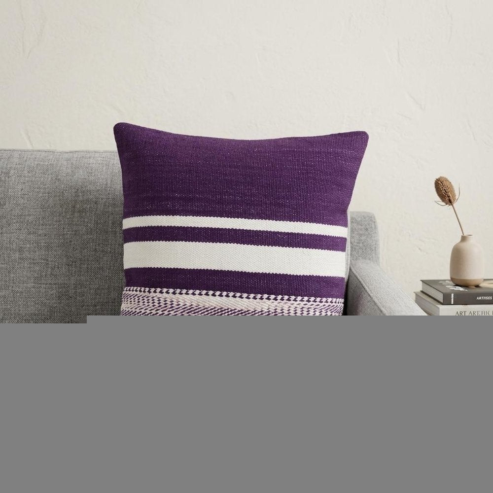 18" Purple and White Cotton Throw Pillow