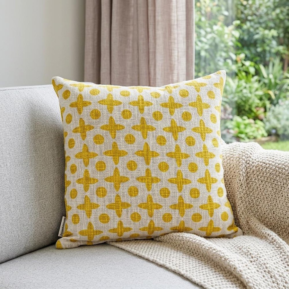 18" Yellow and White Geometric Cotton Throw Pillow