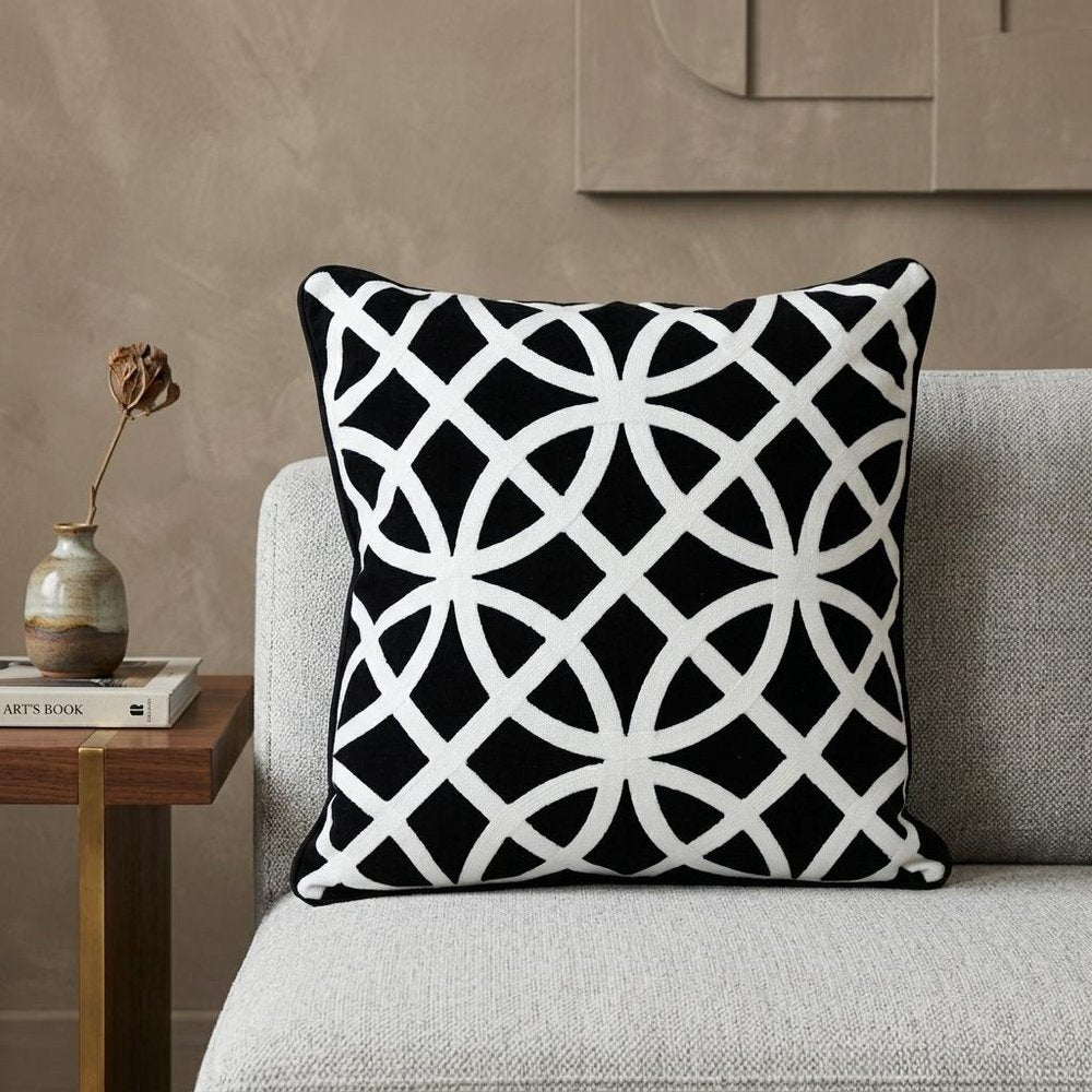 20" Black Geometric Cotton Throw Pillow