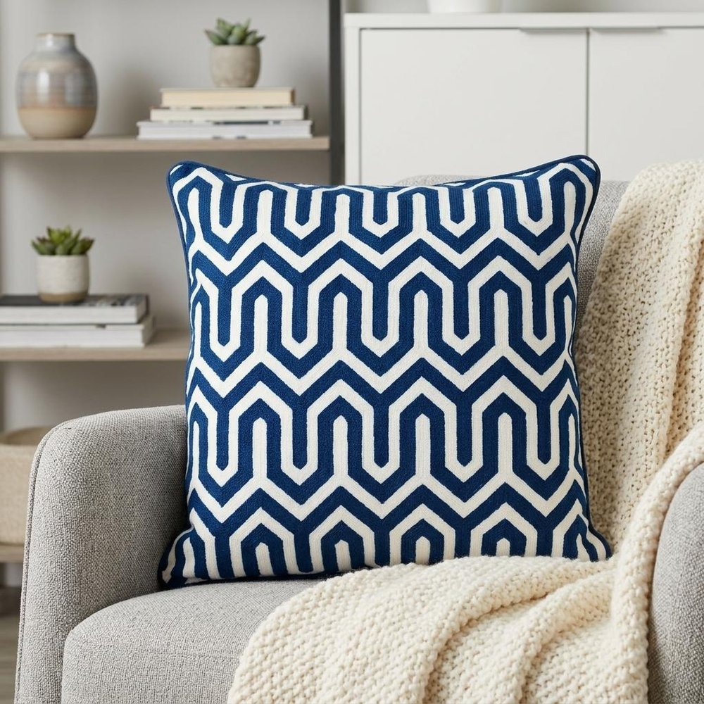 20" Blue Geometric Cotton Throw Pillow