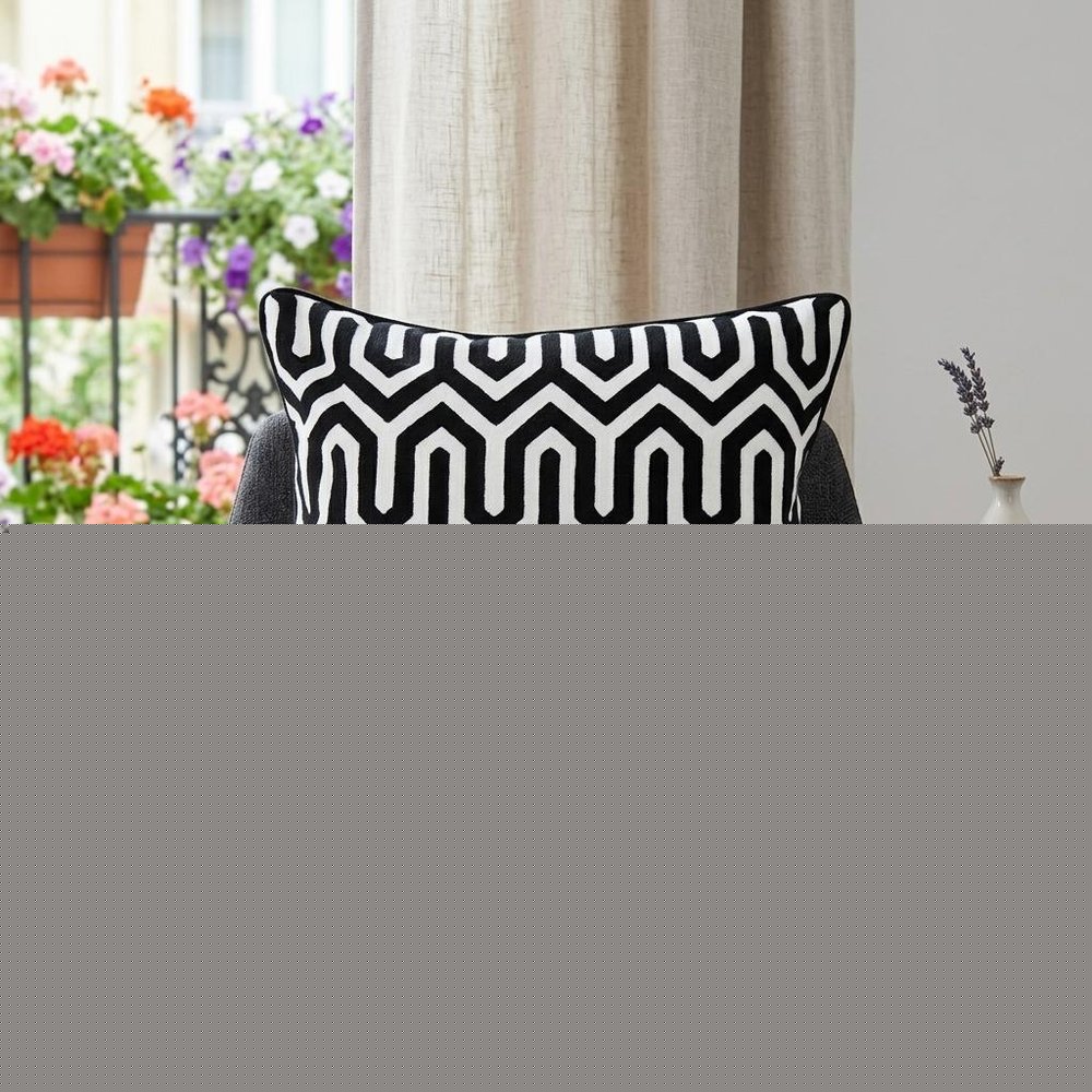 20" Black Geometric Cotton Throw Pillow