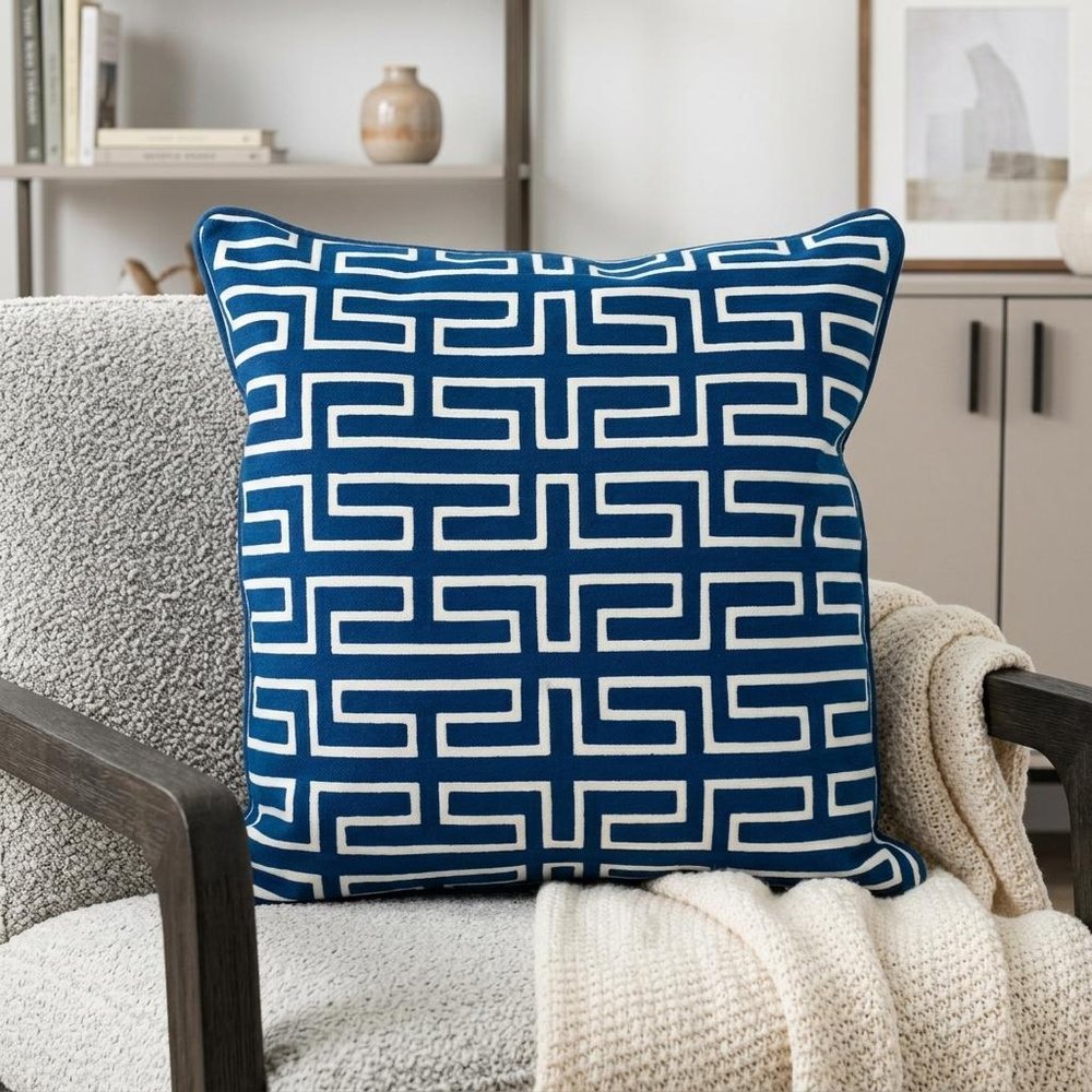 20" Blue Geometric Cotton Throw Pillow