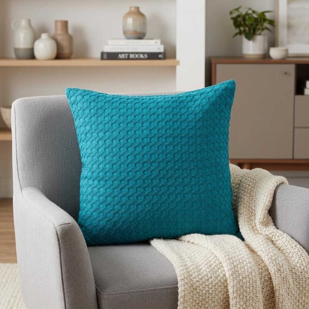 20" Blue Cotton Throw Pillow With Texture