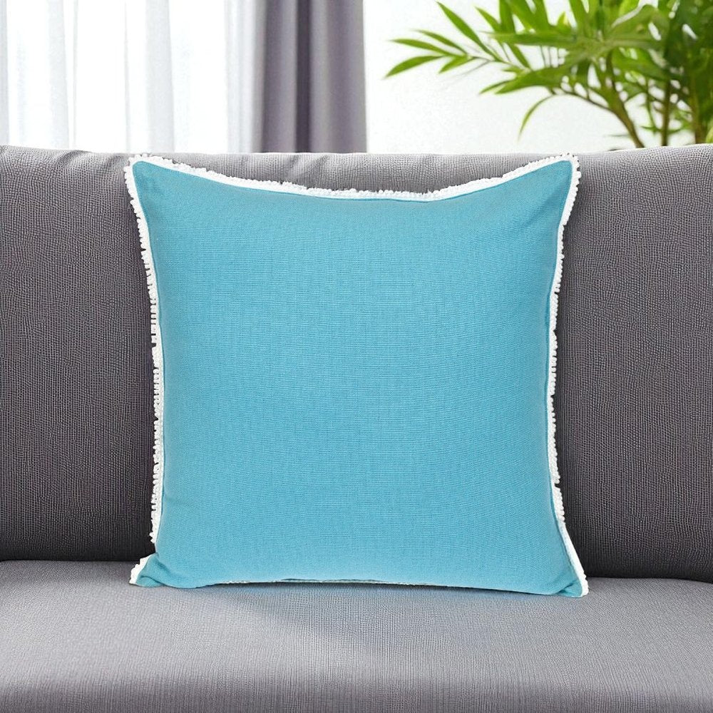 16" Aqua Cotton Throw Pillow with Scalloped Edges