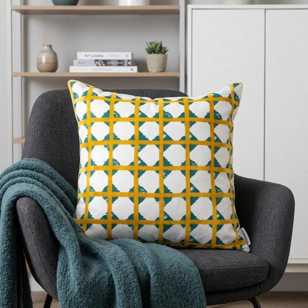 20" Gold and White Geometric Throw Pillow