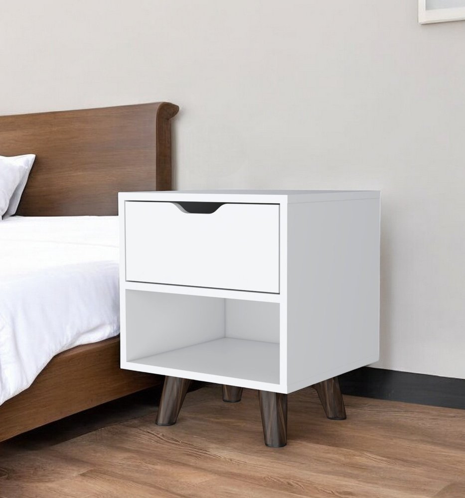 19" White Wood One Drawer Nightstand
